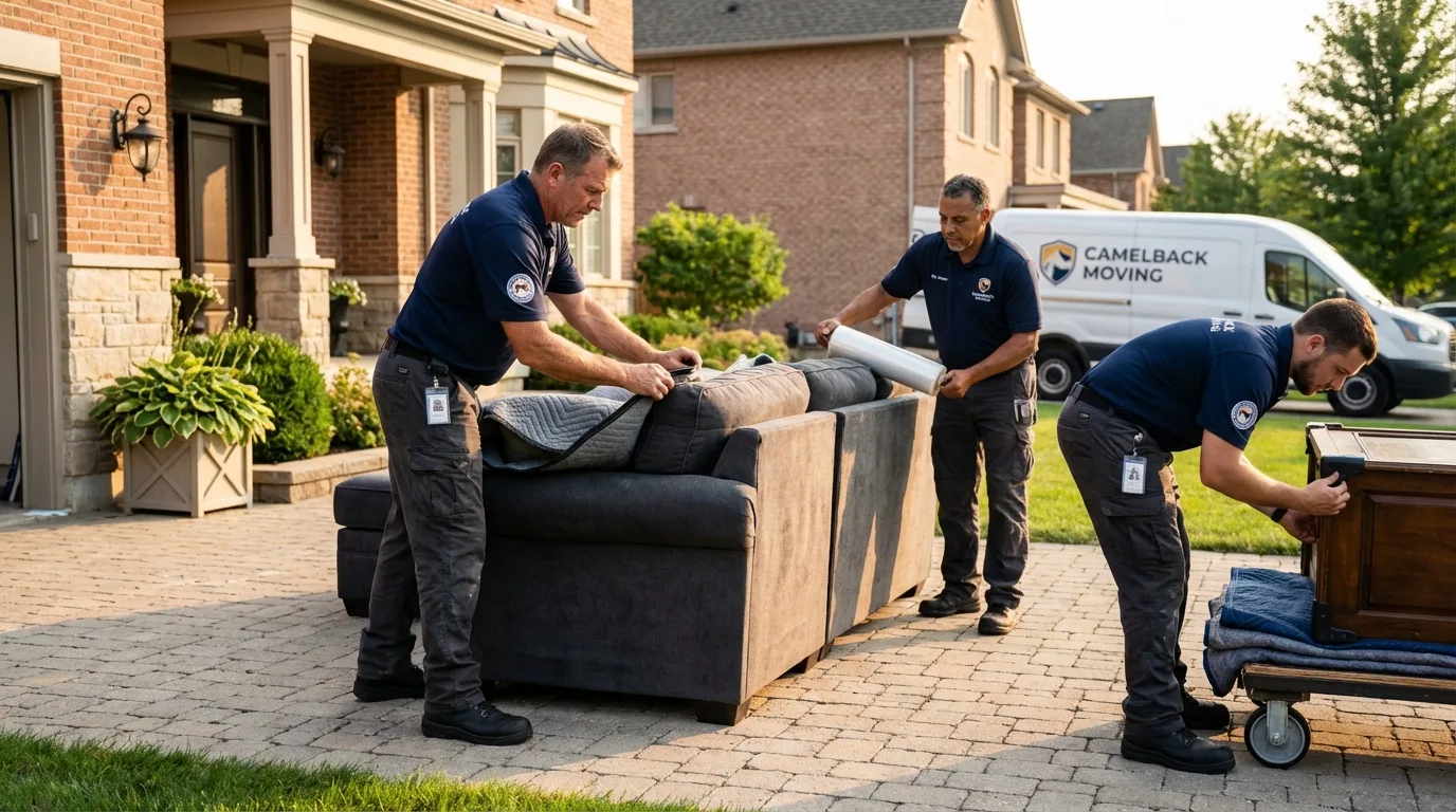 Large estate moving crew wrapping furniture in Pleasanton, CA